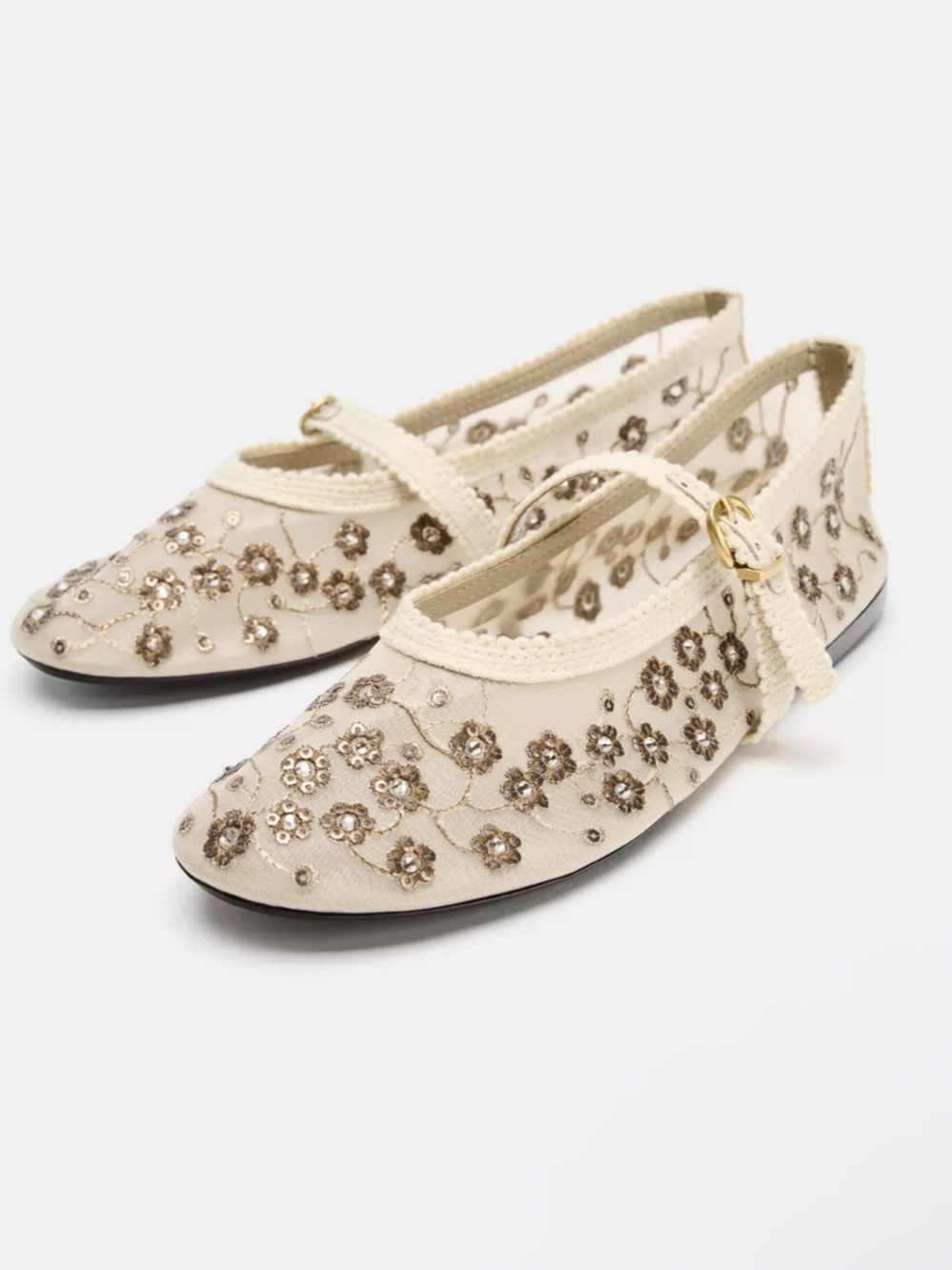Mesh Ballet Flats With Rhinestones
